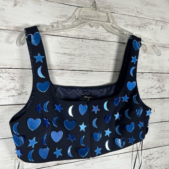 Nasty Gal Mirrored Charm Heart Moon Stars Crop Bralette Navy 8 NWT $107 - Picture 3 of 12